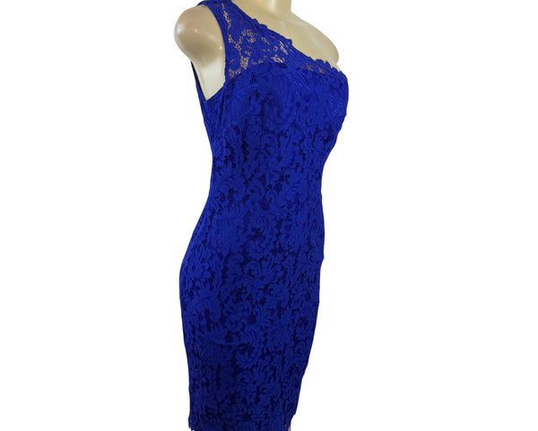 Eliza J Womens One-Shoulder Royal Blue Lace Sheath Dress Sz 4 - New