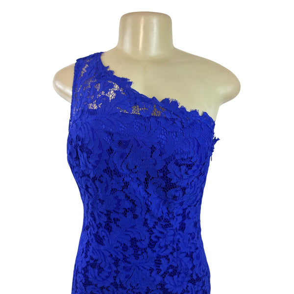 Eliza J Womens One-Shoulder Royal Blue Lace Sheath Dress Sz 4 - New