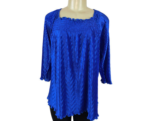 Magic It Fits Womens Blue Pleated 3/4 Sleeve Blouse