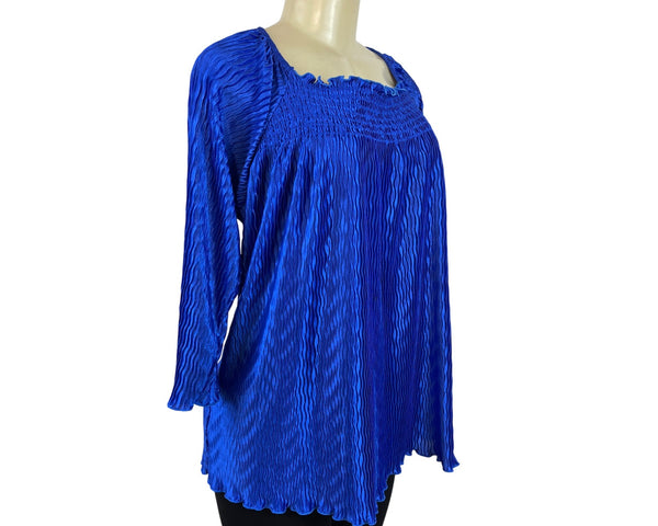 Magic It Fits Womens Blue Pleated 3/4 Sleeve Blouse