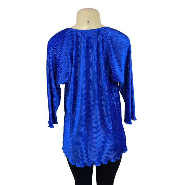 Magic It Fits Womens Blue Pleated 3/4 Sleeve Blouse