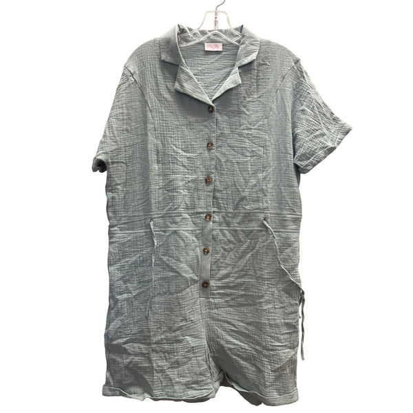 Pink Lily Women’s Green Cotton Button-Down Short-Sleeve Romper Size S Casual Outfit