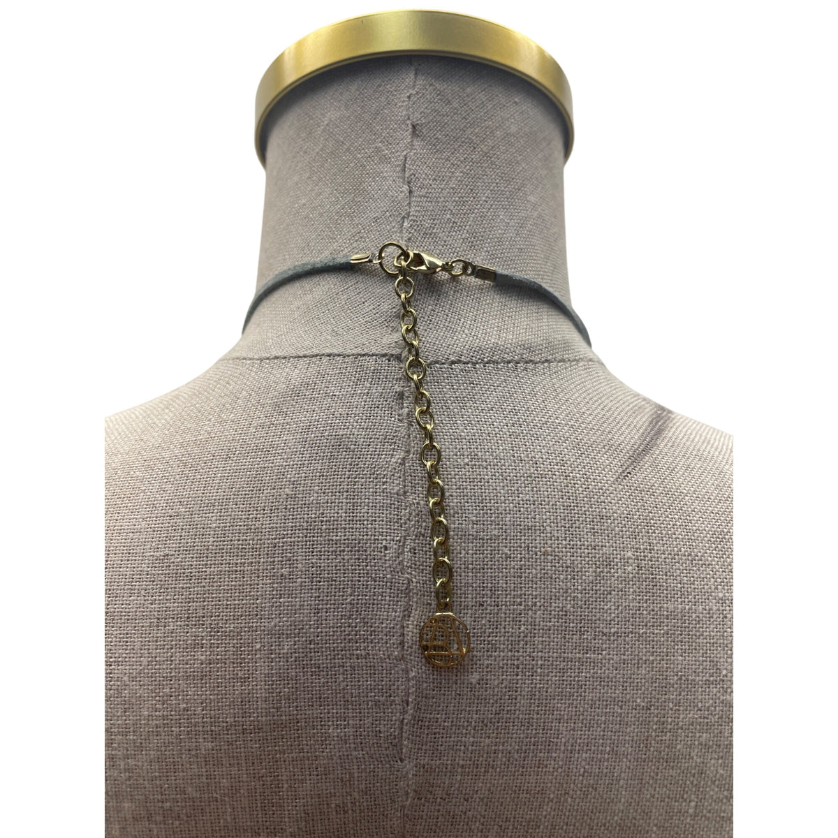 Beaded Necklace With Blue & Brown Glass Beads On Adjustable Gray Cord For Women
