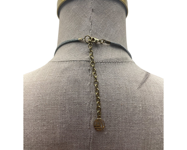 Beaded Necklace With Blue & Brown Glass Beads On Adjustable Gray Cord For Women