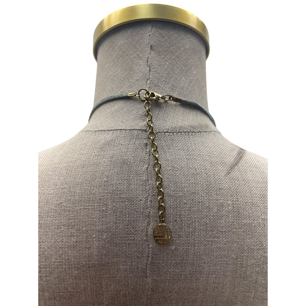 Beaded Necklace With Blue & Brown Glass Beads On Adjustable Gray Cord For Women