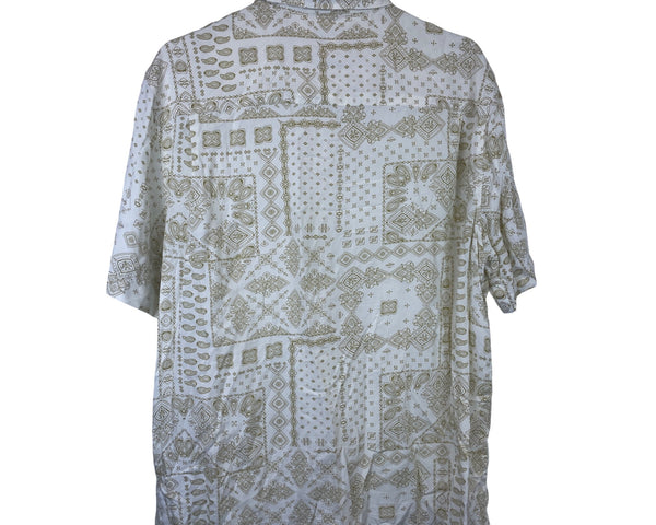 Free Assembly Mens Beige Button-Up Collared Short Sleeve Geometric Print Shirt Size L