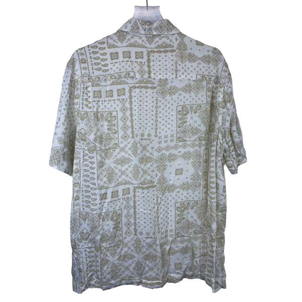 Free Assembly Mens Beige Button-Up Collared Short Sleeve Geometric Print Shirt Size L