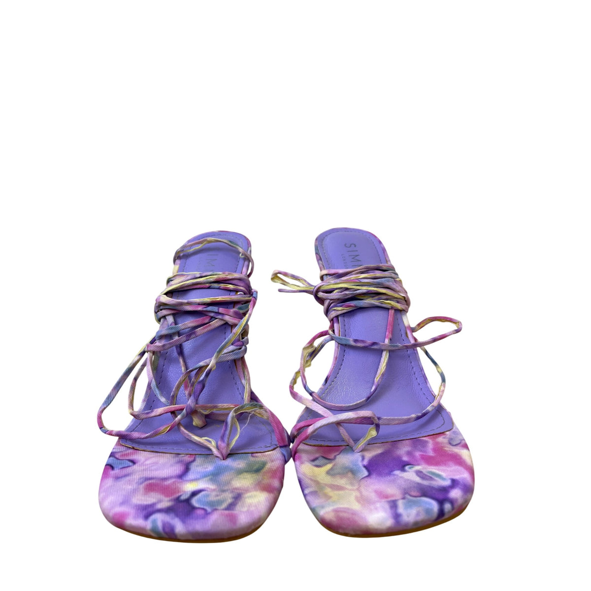 Simmi Womens Multicolor Lace-Up Watercolor Print Open-Toe Stiletto Heels Size 8