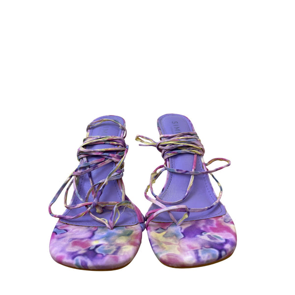 Simmi Womens Multicolor Lace-Up Watercolor Print Open-Toe Stiletto Heels Size 8