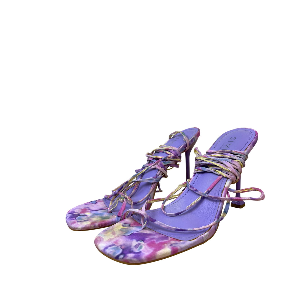 Simmi Womens Multicolor Lace-Up Watercolor Print Open-Toe Stiletto Heels Size 8