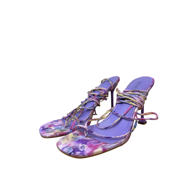 Simmi Womens Multicolor Lace-Up Watercolor Print Open-Toe Stiletto Heels Size 8