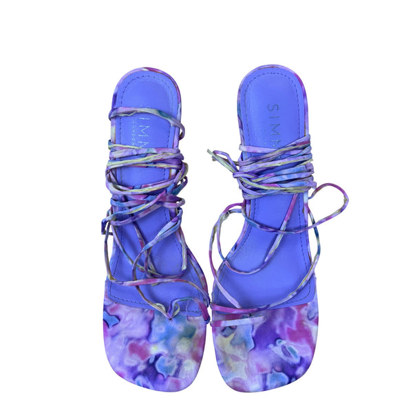 Simmi Womens Multicolor Lace-Up Watercolor Print Open-Toe Stiletto Heels Size 8