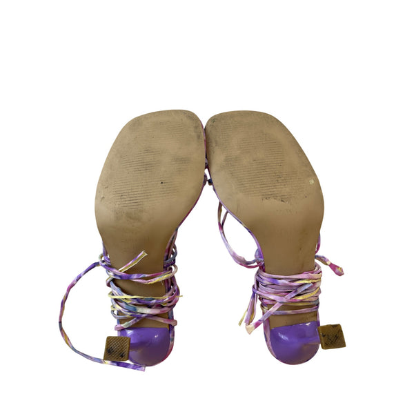 Simmi Womens Multicolor Lace-Up Watercolor Print Open-Toe Stiletto Heels Size 8