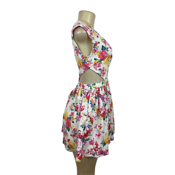 Mustard Seed Womens Floral Cutout Dress With V-Neck & Sleeveless Design Sz S-NEW