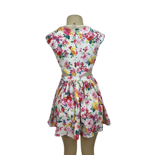 Mustard Seed Womens Floral Cutout Dress With V-Neck & Sleeveless Design Sz S-NEW