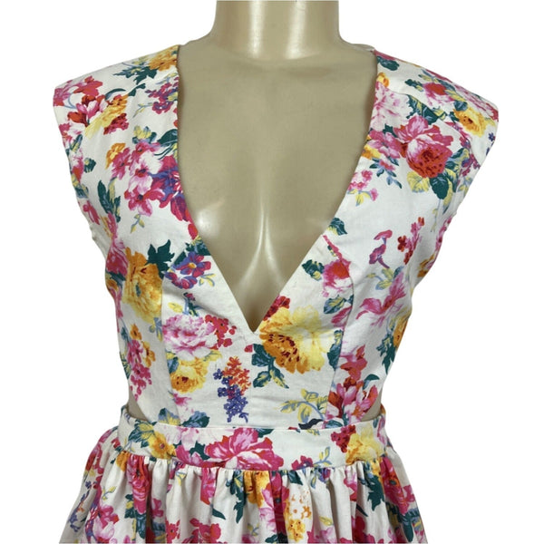 Mustard Seed Womens Floral Cutout Dress With V-Neck & Sleeveless Design Sz S-NEW