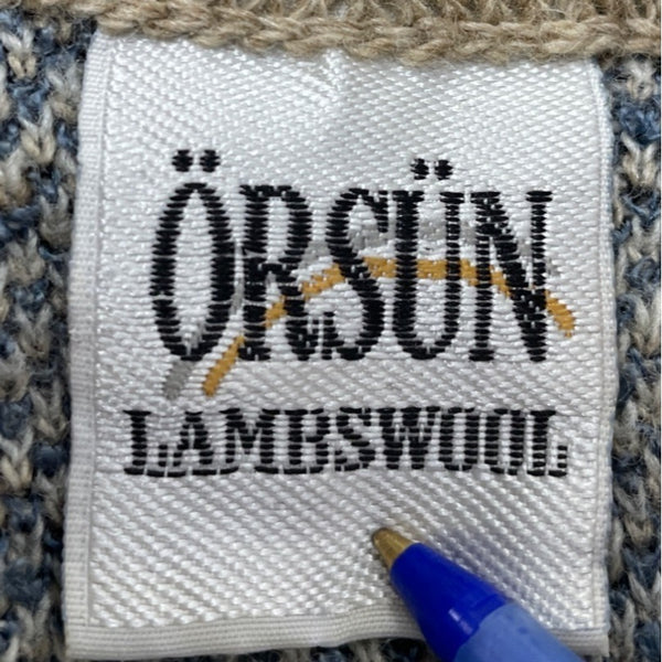 Örsün Mens Beige Blue Lambswool Sweater Collared Aztec Pattern Long Sleeve