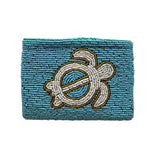 Handmade Beaded Turtle Coin Purse Blue & White Zipper Closure Coin Pouch Sz S