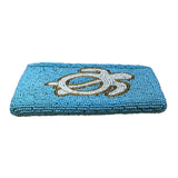 Handmade Beaded Turtle Coin Purse Blue & White Zipper Closure Coin Pouch Sz S
