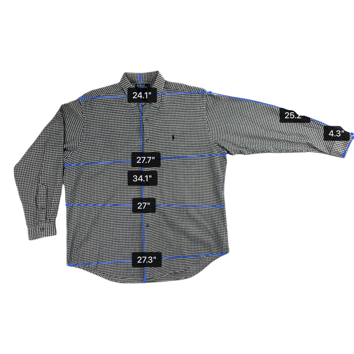 Polo Ralph Lauren Mens Black White Checkered Long Sleeve Button Up Shirt Size L