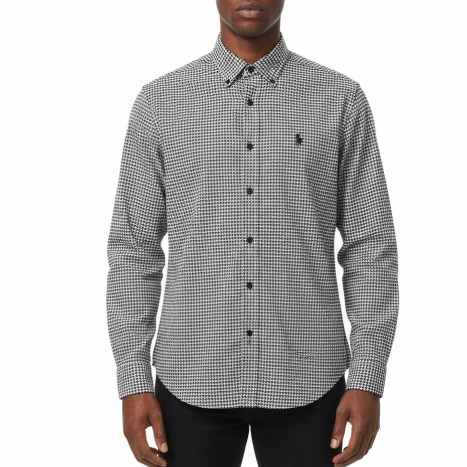 Polo Ralph Lauren Mens Black White Checkered Long Sleeve Button Up Shirt Size L