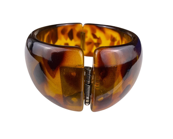 Kenneth Lane Womens Tortoise Resin Hinged Bangle Bracelet Bold Unique Design
