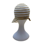 Cruise Club Striped Beige White Womens Sun Hat Wide Brim & Wooden Bead Accent