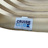 Cruise Club Striped Beige White Womens Sun Hat Wide Brim & Wooden Bead Accent