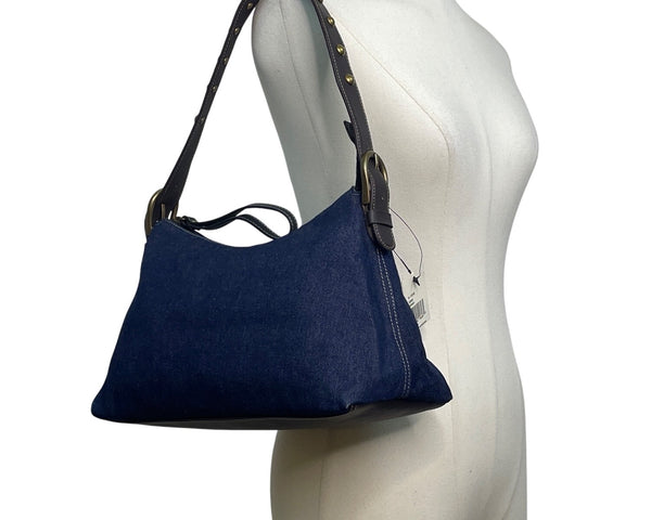 Nine West Women’s Denim With Brown Leather Strap & Gold Hardware Tote Bag Sz S