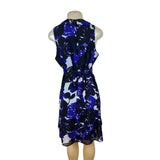 Trulli Women’s Blue Floral Sleeveless A-Line Dress With Ruffled Neckline Sz M