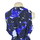 Trulli Women’s Blue Floral Sleeveless A-Line Dress With Ruffled Neckline Sz M