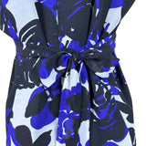 Trulli Women’s Blue Floral Sleeveless A-Line Dress With Ruffled Neckline Sz M