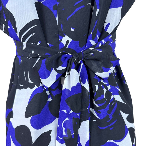 Trulli Women’s Blue Floral Sleeveless A-Line Dress With Ruffled Neckline Sz M