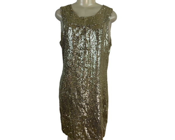 Tory Burch Womens Gold Sequin Shift Sleeveless Mini Dress Sz 14 - New