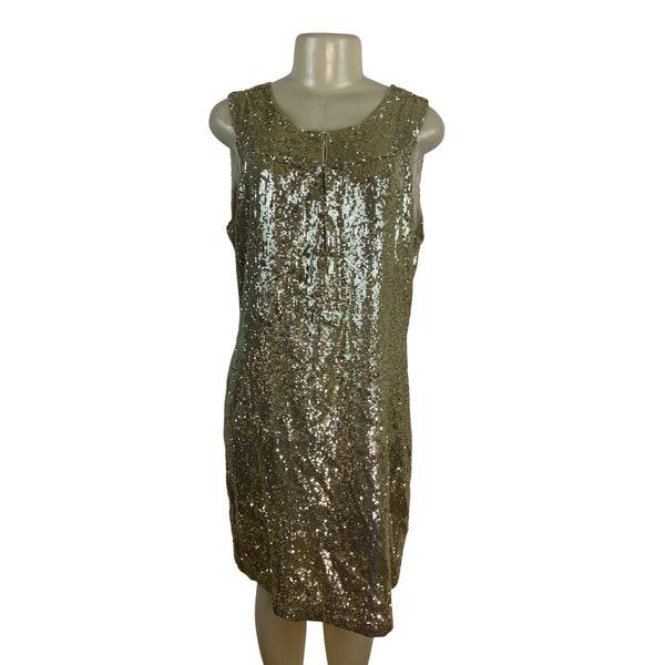 Tory Burch Womens Gold Sequin Shift Sleeveless Mini Dress Sz 14 - New