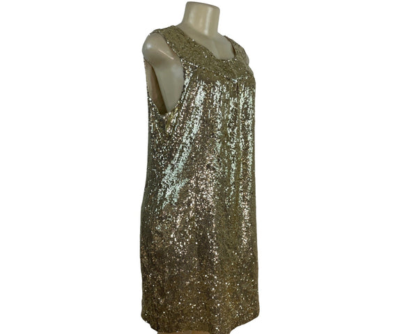 Tory Burch Womens Gold Sequin Shift Sleeveless Mini Dress Sz 14 - New