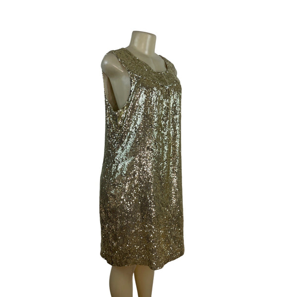 Tory Burch Womens Gold Sequin Shift Sleeveless Mini Dress Sz 14 - New