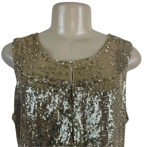 Tory Burch Womens Gold Sequin Shift Sleeveless Mini Dress Sz 14 - New