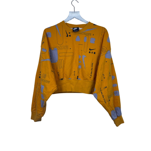 Nike Womens Yellow Cropped Graphic Sweatshirt XS Abstract Print Stylish Casual Wear