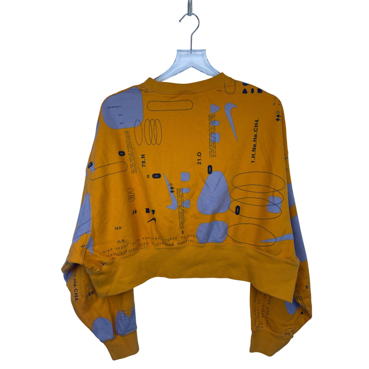 Nike Womens Yellow Cropped Graphic Sweatshirt XS Abstract Print Stylish Casual Wear