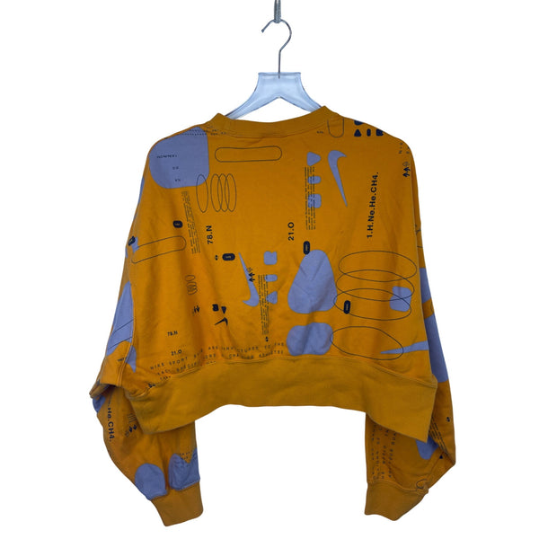 Nike Womens Yellow Cropped Graphic Sweatshirt XS Abstract Print Stylish Casual Wear