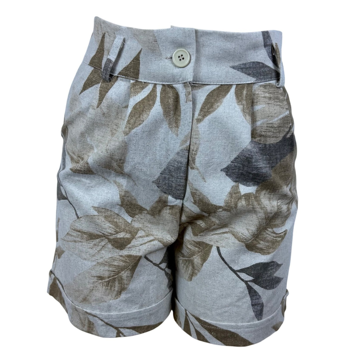 Ay Riss Women’s Gray & Brown Leaf Print High-Waisted Shorts Size M