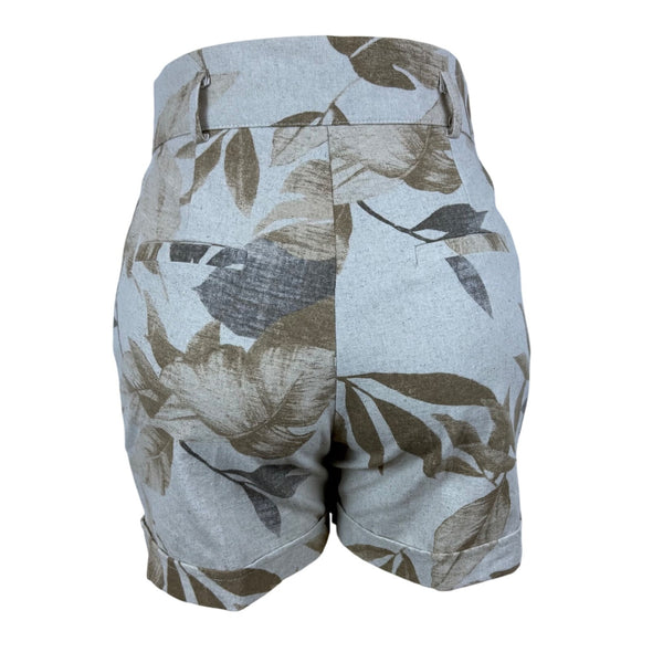 Ay Riss Women’s Gray & Brown Leaf Print High-Waisted Shorts Size M