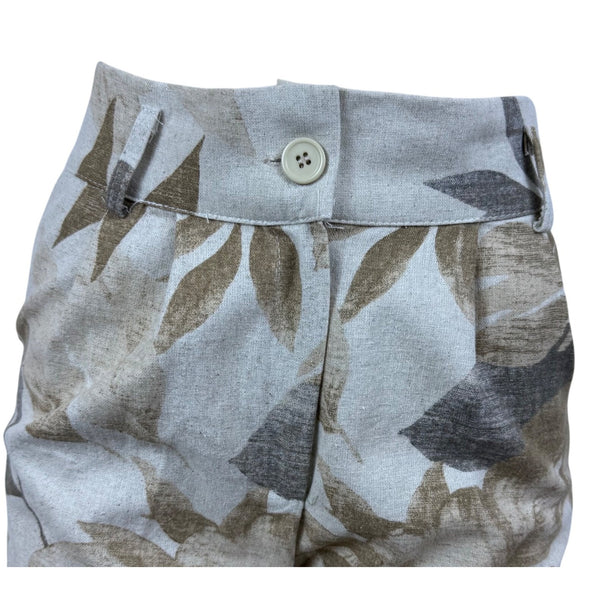 Ay Riss Women’s Gray & Brown Leaf Print High-Waisted Shorts Size M