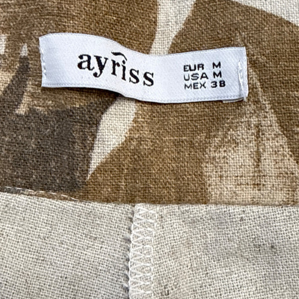 Ay Riss Women’s Gray & Brown Leaf Print High-Waisted Shorts Size M