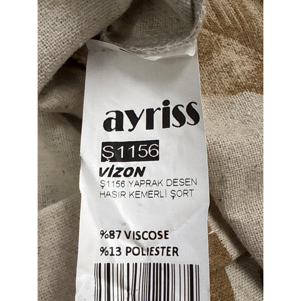 Ay Riss Women’s Gray & Brown Leaf Print High-Waisted Shorts Size M