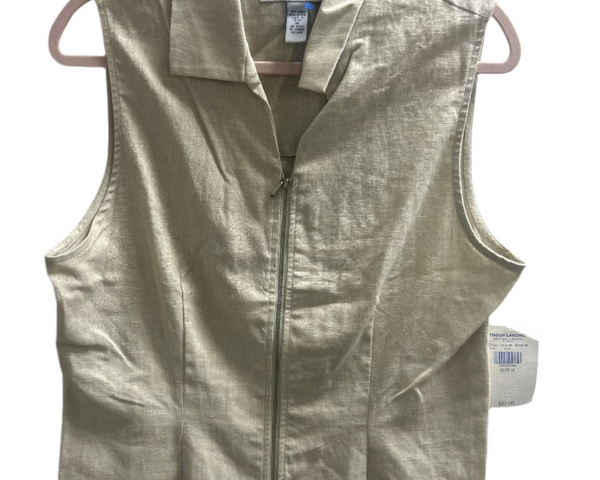 Marsh Landing Womens Beige Linen-Blend Zip Vest Size M