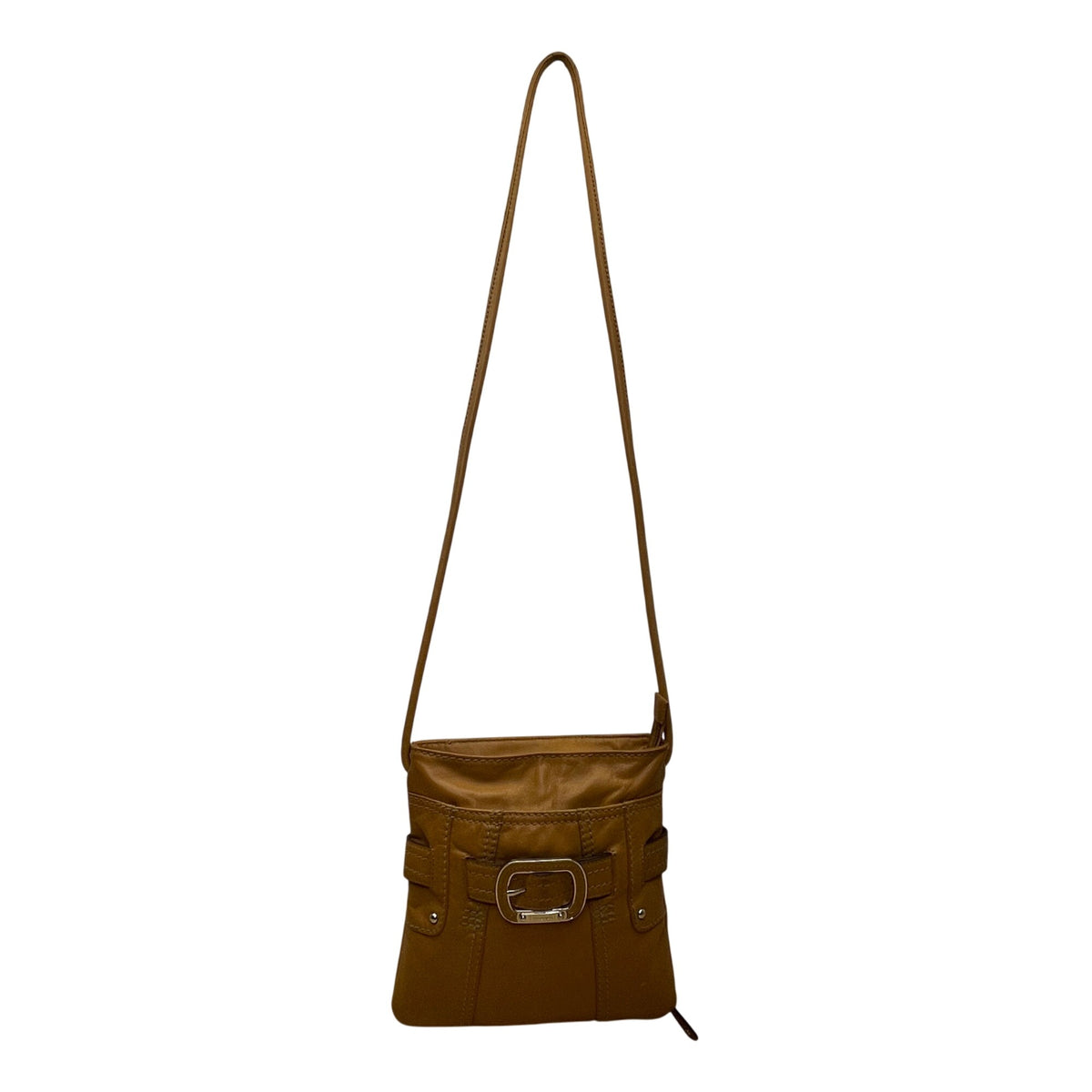 Tignanello Women's Tan Brown Leather Buckle Accent Front Pocket Crossbody Bag