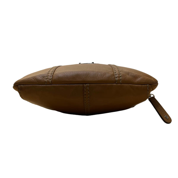 Tignanello Women's Tan Brown Leather Buckle Accent Front Pocket Crossbody Bag