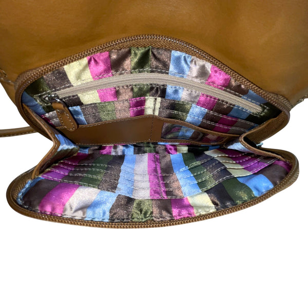 Tignanello Women's Tan Brown Leather Buckle Accent Front Pocket Crossbody Bag